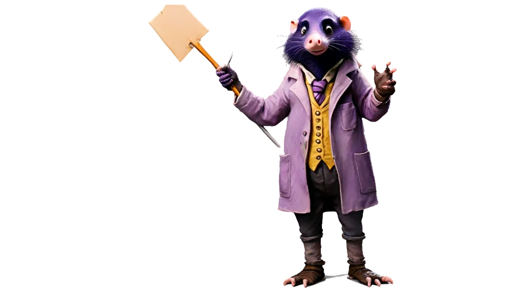 A drawing of a mole clerk holding up a printed form with one ruled box left empty